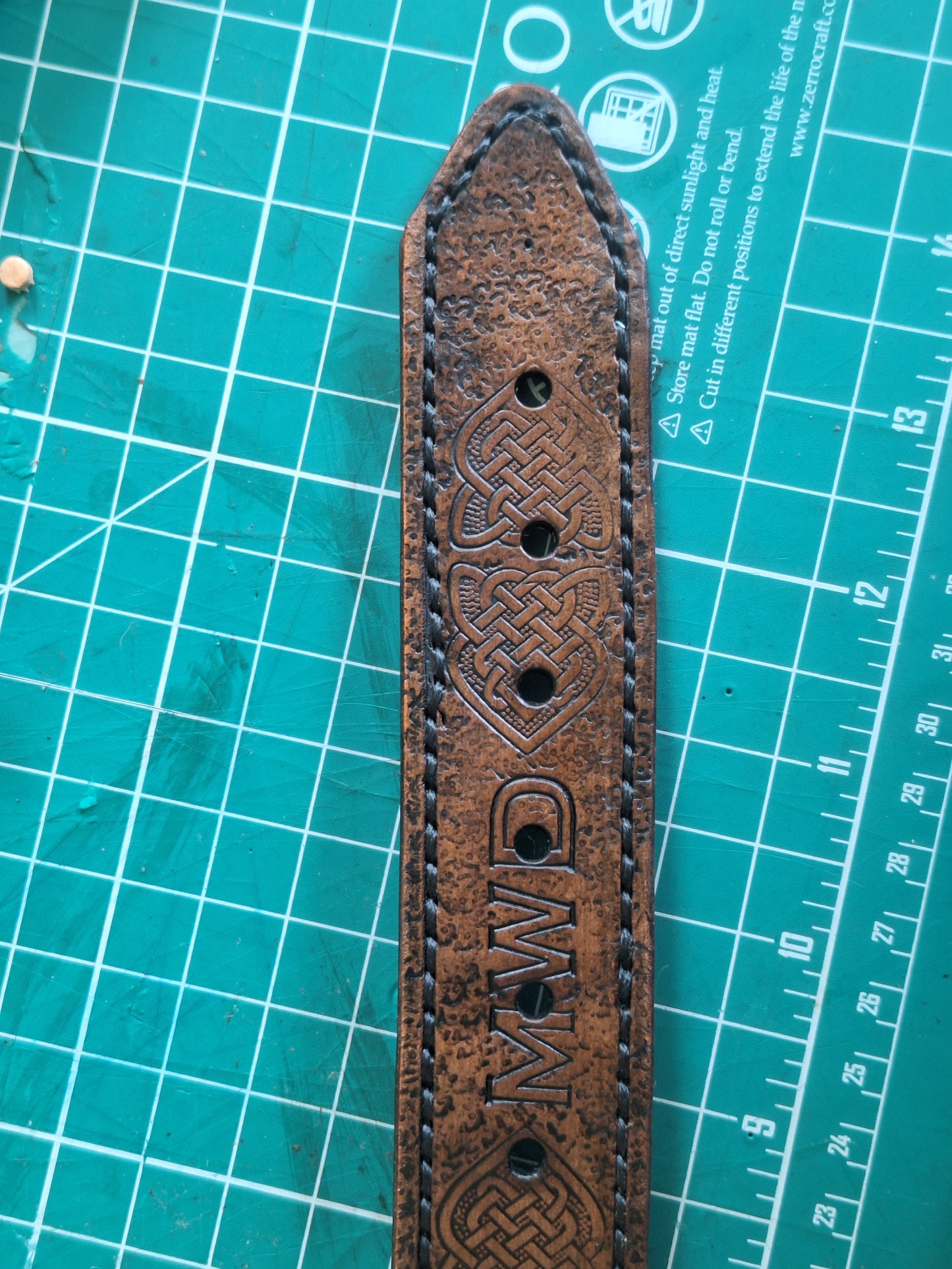 Celtic design custom made leather belt