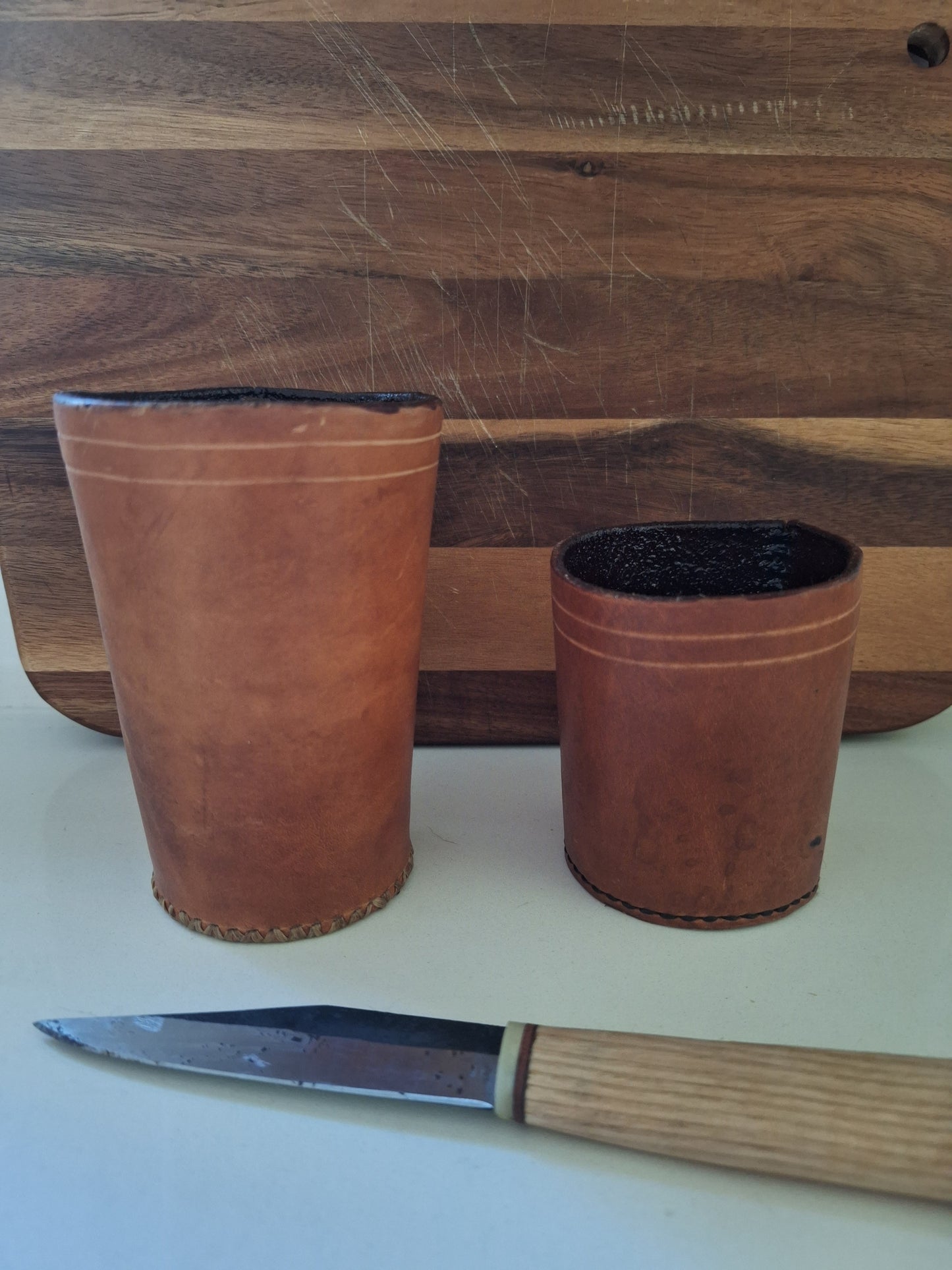 Custom made leather "old fashioned whiskey glass"