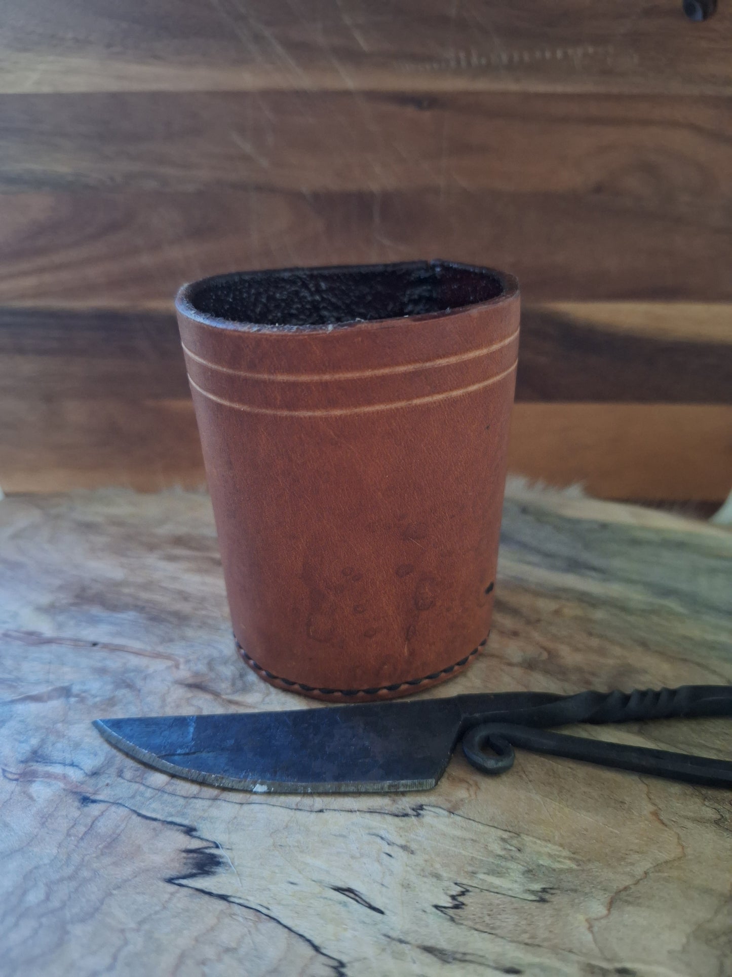 Custom made leather "old fashioned whiskey glass"