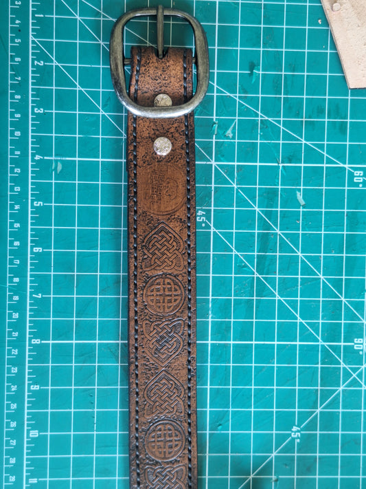 Celtic design custom made leather belt